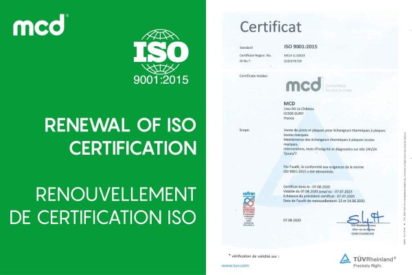 Certificat ISO 3001 : 2015 renouvelé